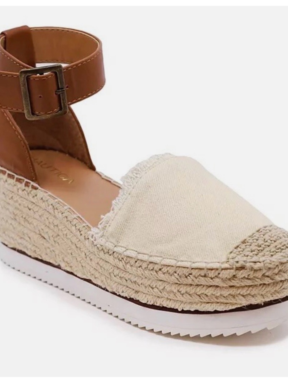 Nautica Navy Canvas Espadrille with Brown Ankle Strap